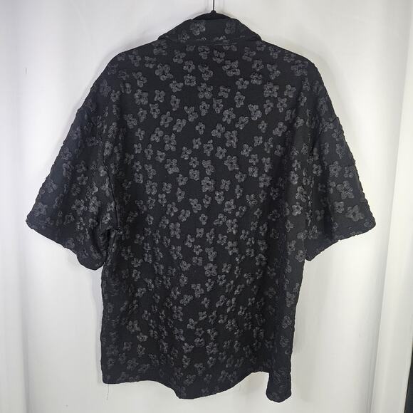 INCERUN Men's Black Floral Jacquard Short-Sleeved Button-Down Shirt XL - Picture 4 of 7